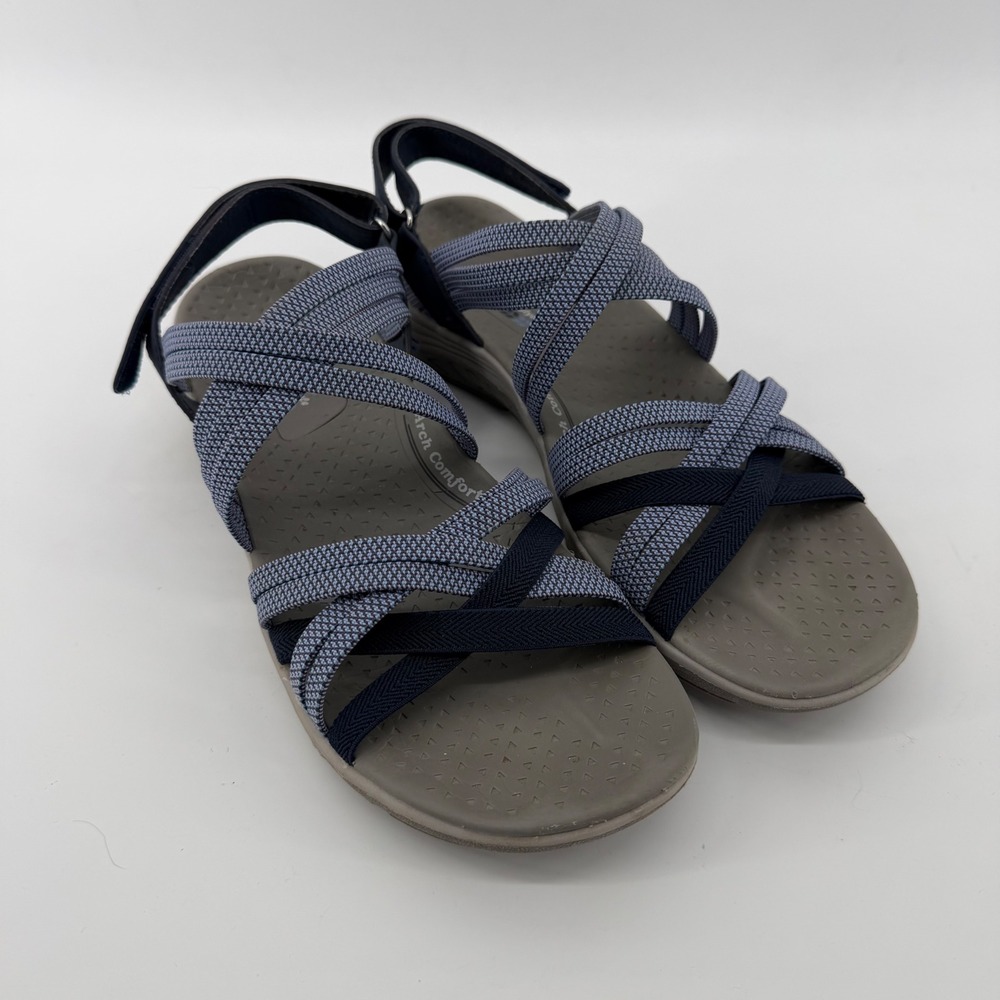 Skechers Sandals Women's 9 Navy Blue Grey Outdoor Lifestyle Strappy Arch Comfort